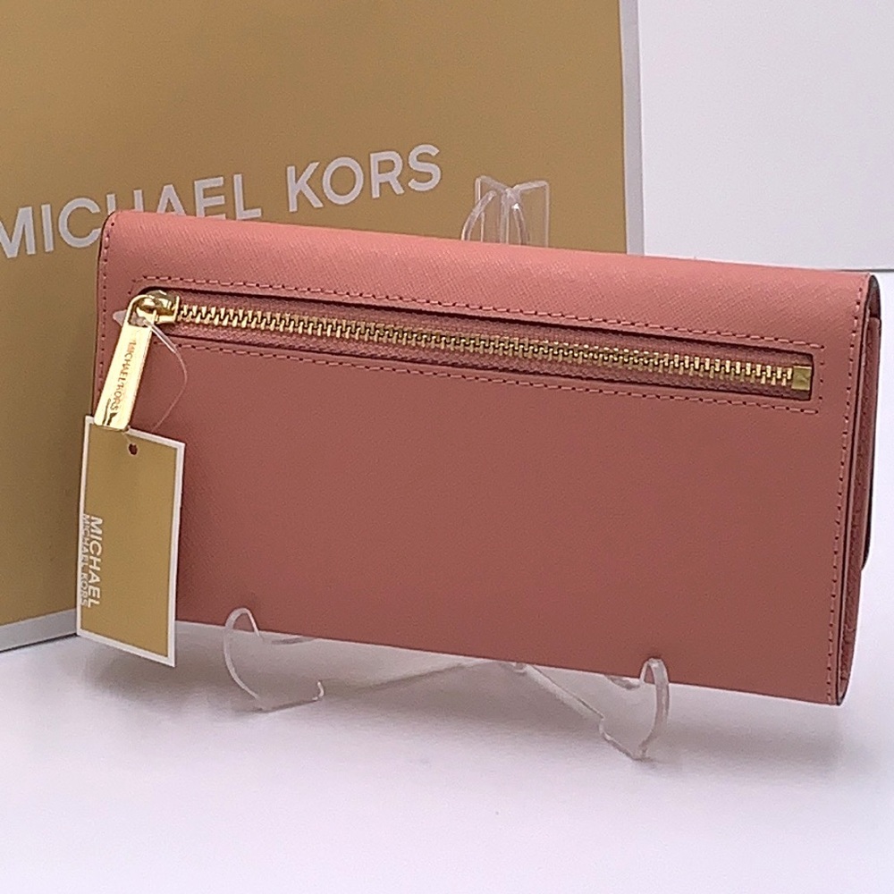MICHAEL KORS JET SET TRAVEL LARGE TRIFOLD WALLET SUNSET ROSE COLOR - Picture 3 of 14